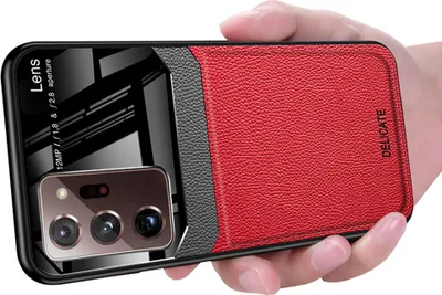 Image de Étui Galaxy Note 20 Ultra, étui hybride TPU, antidérapant, étui en cuir avec texture Litchi et protection en verre pour Samsung Galaxy Note 20 Ultra Rouge