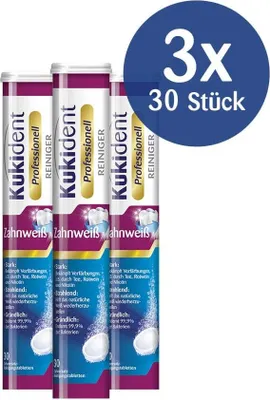 Produktbild von Kukident Professionell Zahnweiß-Tabs - 3x30 Zahnersatzreinigungstabletten für die Dritten