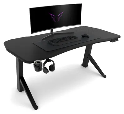 Image de Bureau de jeu électrique - 160x80 cm - Bureau réglable en hauteur - Métal et MDF - Noir