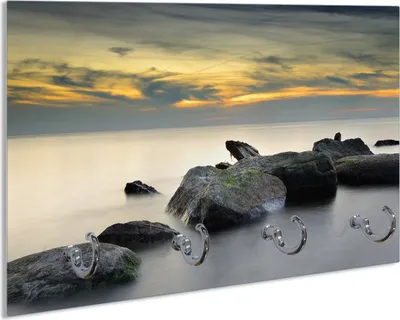 Produktbild von Wallario Schlüsselbrett aus Glas, Motiv: Mystische Felsen im Meer, 30 x 20 cm mit 4 Haken