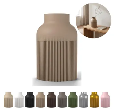 Image de Vase décoratif Hiku Japandi 17,6 cm, strié en PLA – Chêne