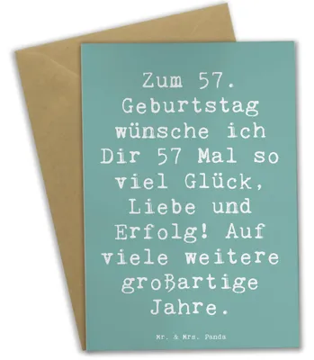 Produktbild von Mr. & Mrs. Panda Klappkarte Spruch 57. Geburtstag Glück - Meeresbrise - Geschenk, hochzeitskarten, einladungskarten, Glückwünsche, Jubiläum, Glückwunschkarte, Glückwunsch