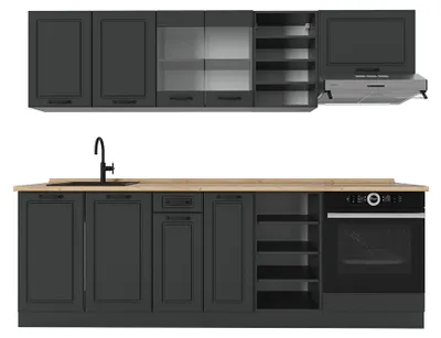 Produktbild von Küchenzeile Vicco R-Line Anthrazit Landhaus/Anthrazit 240 cm ohne Arbeitsplatte, Model 53833