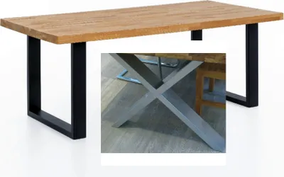 Produktbild von Esstisch 160x100x76cm Kernbuche keilgezinkt, gerade Kante, X-Gestell Edelstahlfarben