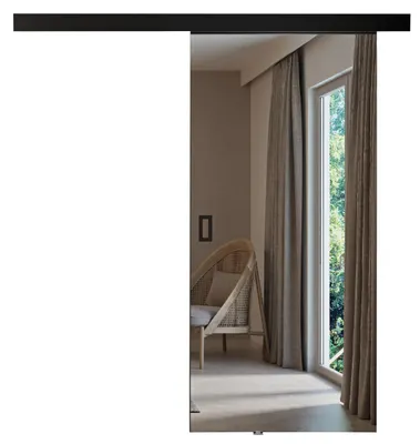 Produktbild von KIER FURNITURE Schiebetür Komplettset mit Spiegel MESTO Sliding Door, Raumteiler Schiebetür Schwarz 96x205x1,6 cm