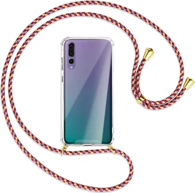 Produktbild von Handykette Backcover-Schutzhülle mit Band (Metall goldfarben) für Huawei P20 Pro - weinrot/gelb/grau