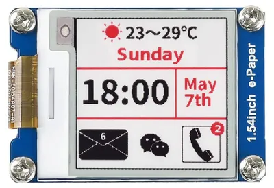 Productafbeelding van Waveshare 1.54-inch e-paper displaymodule (B) V2, resolutie 200x200, 3.3V/5V e-ink elektronisch scherm met geïntegreerde controller, rood, zwart en wit, geschikt voor Raspberry Pi/Jetson Nano/Arduino/STM32