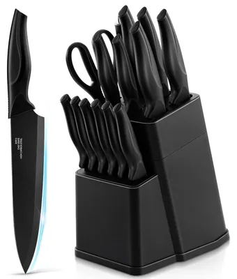 Produktbild von Messerblock mit Messerset 15-teilig Edelstahl Schwarz mit Wetzstahl und Küchenschere