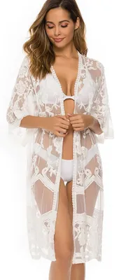 Productafbeelding van Leisofter damescrochet kimono, cardigan, strandjurk, zomer, losvallend, lange, boho-stijl