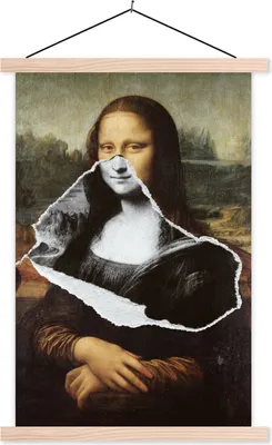 Produktbild von MuchoWow® Textilposter Mona Lisa - Schwarz und weiß - Da Vinci 120x180 cm mit holzfarbenen Rahmen - Textil-Plakat