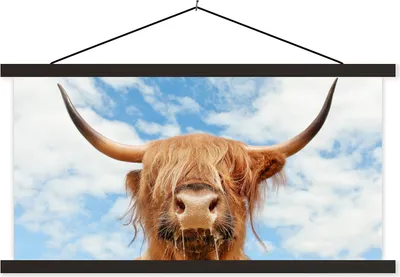 Produktbild von MuchoWow® Textilposter Schottisches Hochlandrind - Wolke - Tiere 120x60 cm mit schwarzem Rahmen - Dekoration Schlafzimmer