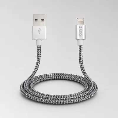 Productafbeelding van Grixx laadkabel USB-A naar Lightning 1 m MFi laden en data grijs-wit