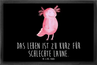 Produktbild von Mr. & Mrs. Panda Fußabtreter Axolotl Glücklich 60 x 90 cm - Schwarz - Geschenk, Lebensfroh, Fussmatte, Schmutzfangmatte, Schmutzmatte, Schmutzfangteppich, Motivation