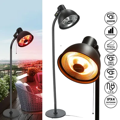 Produktbild von Heizstrahler elektrisch mit Standfuß Terrassenheizstrahler Heizpilz mit Halogenröhre Ø 50 cm Höhe 200 cm 3 Heizstufen 800/1200/2000 W