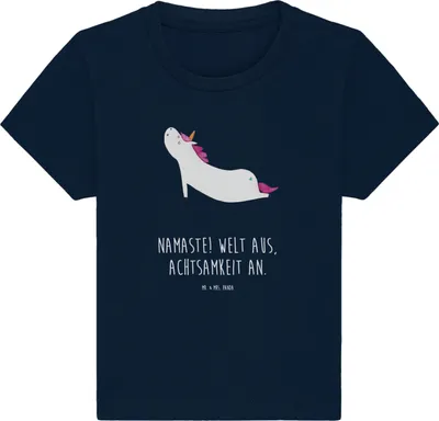 Produktbild von Mr. & Mrs. Panda Babyshirt Einhorn Yoga 12. - 18. Monat - French Navy - Geschenk, Einhörner,  T-Shirt, Sport, Kinder Shirt, Baby Oberteil, Kleinkind, Öko, Achtsamkeit