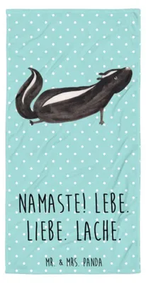 Produktbild von Mr. & Mrs. Panda Duschtuch Stinktier Yoga - Türkis Pastell - Geschenk, Lebe, Raubtier, Duschhandtuch, Frottee-Handtuch, Strandtuch, Reisehandtuch, Handtuch, Wildtier