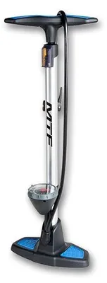 Produktbild von Aluminium Fahrradpumpe mit Manometer, 140 psi / 9,6 bar, für Presta-, Schrader- & Dunlop-Ventile, 38x9x3,5 cm