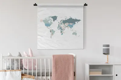 Produktbild von MuchoWow® Wandteppich Wandbehang Weltkarte - Blau - Weiß 90x90 cm Tapisserie Dekoration Wandtuch - Wandaufhänger