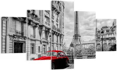 Produktbild von Bild auf Leinwand - Leinwandbild - Auto Eiffle Straße Gebäude - 125x70cm - Wand Bild - Wanddeko - Leinwanddruck - Bilder - Kunstdruck - Wanddekoration - Leinwand bilder - Wandkunst - EA125x70-3214
