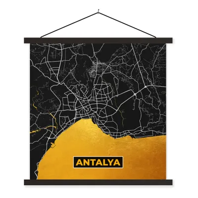 Produktbild von MuchoWow® Textilposter Antalya - Gold - Karte - Stadtplan 120x120 cm mit schwarzem Rahmen - Aufhängungsset