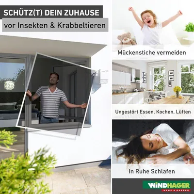 Produktbild von Windhager Sonnenschutz-Rahmenfenster Alu, bohrfrei, kürzbar, für alle Fenstertypen, Insektenschutz
