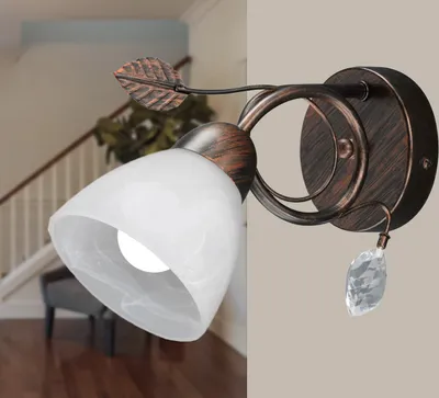 Produktbild von Wandleuchte Rostoptik mit Glas Lampenschirm & Blätterdeko für Wohnzimmer Flur