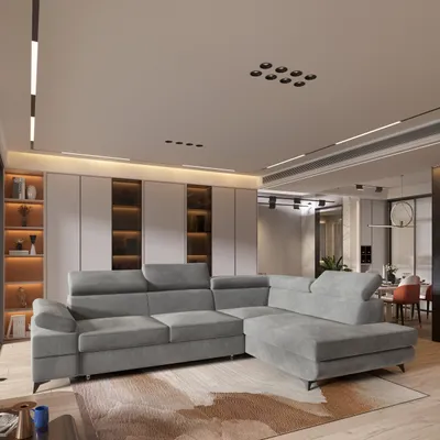 Produktbild von Masseno Ecksofa FAVIEN R-S mit Schlaffunktion L-Form, Sofa mit Bettkasten, Wohnzimmersofa, Couch, Soffa, Bettsofa, Couchgarnitur- Hellgrau, MONOLITH 84