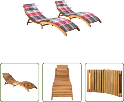 Produktbild von The Living Store Sonnenliegen 2 Stk. mit Auflagen Massivholz Akazie