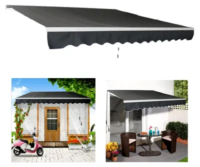 Produktbild von Aluminium-Markise Sonnenschutz Gelenkarmmarkise Kassettenmarkise Balkonmarkise mit Handkurbel wasserdicht dunkelgrau (2,5 m x 2 m)