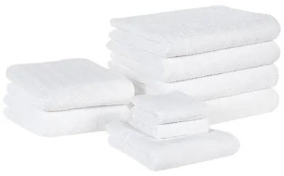 Produktbild von BELIANI Handtuch-Set mit Badematte Weiß Frottee Baumwolle 9-teilig Modern Saugfähig Schnelltrocknend Ringgesponnen für Badezimmer