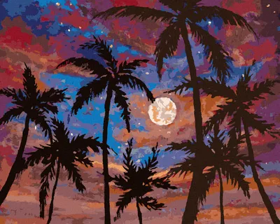 Produktbild von Zuty - Malen nach Zahlen - MOND ZWISCHEN DEN PALMEN, 40x50 cm, mit Keilrahmen (bereits gespannt)