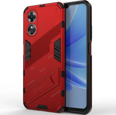 Produktbild von Armor Hülle für Oppo A17 4G, Hybrid PC TPU Bumper Stoßfestes Schutzhülle mit Standfunktion Rot