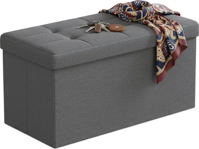 Obrázok produktu pre Lavička Relaxdays, úložný priestor, látka, skladateľná, čalúnená, predsieň, spálňa, rozmery 38 x 76 x 38 cm, lavica s úložným priestorom, tmavošedá