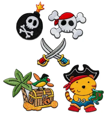 Produktbild von Aufnäher für Kinder - Piraten Schatztruhe Set 5 Stück - Aufnäher, Bügelbild, Aufbügler, Applikationen, Patches, Zum Aufbügeln