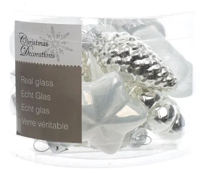 Productafbeelding van 12 Glazen figuren 4 cm mix winter wit zilver kerst Kerstballen Decoris