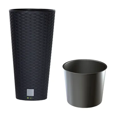 Produktbild von Blumenkübel dünne Design Rato freistehend Blumentopf 64 L Anthrazit Übertopf 76,3 cm hoch Rattan Optik Pflanzkübel aus Kunststoff mit Einsatz