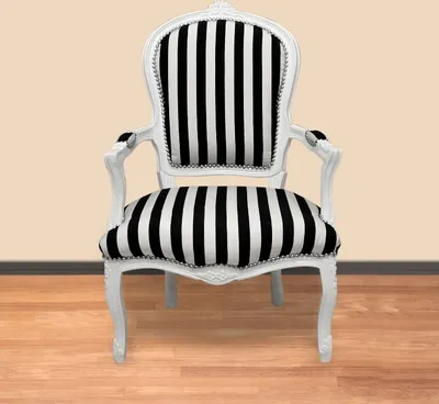 Produktbild von Barockstuhl Barock Stuhl Salon Salonstuhl Armlehne Schwarz Weiß Zebra Stoff Esszimmer Wohnzimmer Büro Flur Schminkstuhl Klassisch Antik Luxus Modern