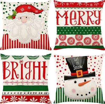 Produktbild von 4er Set Weihnachten Kissenbezug 45x45cm Dekokissen Kissenhülle Kissenbezüge Weihnachtsdeko, Rot & Grün