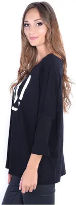 Produktbild von Damen Langarm Bluse Oberteil mit Yes Druck; Schwarz/2XL/3XL