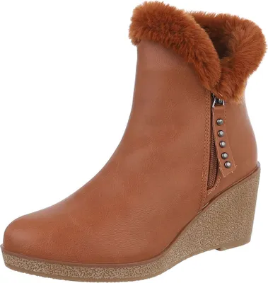 Produktbild von Ital-Design Damen Stiefeletten High-Heel Stiefeletten Leicht gefüttert Lederoptik Keilstiefeletten 87108702 Camel Gr.  39