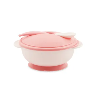 Produktbild von Lorelli Kinderschssel mit Lffel Essschale Saugnapf am Boden rutschfest Deckel rosa