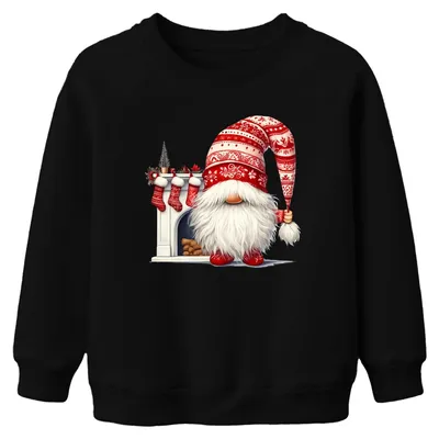 Produktbild von Weihnachts-Gnome mit Kamin und Strümpfen Weihnachten Kinder Sweatshirt Pullover, Schwarz, 140