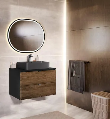 Produktbild von MONTIERT Badmöbel Set mit Aufsatzwaschbecken TALIA CASELLA 80cm MDF SOFT-CLOSE LED Waschtisch Spiegel LED