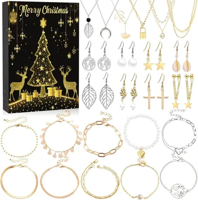 Produktbild von Adventskalender Schmuck 2025, Weihnachtskalender Geschenk für Kinder Teenager Frauen Mädchen, 24 Tage Weihnachten Countdown Kalender