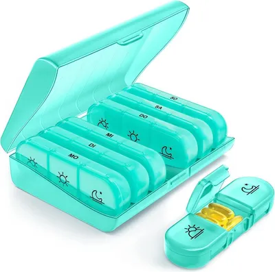 Obrázok produktu pre AUVON box na tabletky 7 dní 3 priehradky prenosný box na tabletky cyan