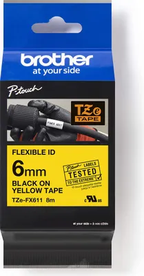 Produktbild von Brother TZe-FX611 Schriftband 6mm - Schwarz auf Gelb für Kabelbeschriftung