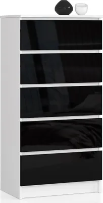 Produktbild von Kommode in schwarz Hochglanz mit 5 geräumigen Schubladen, 60 cm breit, 121 cm hoch Organizer Kommode mit Schubladen Holz Highboard Sideboard Schrank