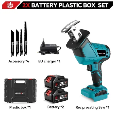 Produktbild von Akku Säbelsäge - Bürstenlose Reciprosäge 12000 Hübe/min - Für Makita 18V Akkus - 2 Akkus enthalten - Handgeführt - Für Holz und Metall