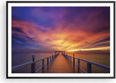 Produktbild von Gerahmtes Poster - Schwarzer Rahmen - Himmel die Farben Pier - 100x70 cm - Wand Bild - Wanddeko - Wandbilder - Wandposter - Bilderrahmen - Bilder - Kunstdruck - Wandbild - P2BAA100x70-4202