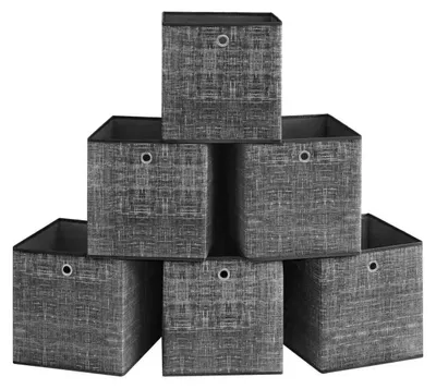 Obrázek produktu pro Úložné boxy – sada 6 kusů – z netkané textilie – s rukojeťmi – vhodné do skříně v obývacím pokoji – barva: černá